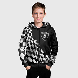 Толстовка на молнии детская Lamborghini racing flag, цвет: 3D-черный — фото 2