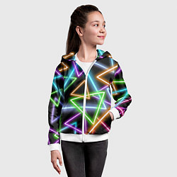 Толстовка на молнии детская Неоновые треугольники - текстура, цвет: 3D-белый — фото 2