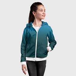 Толстовка на молнии детская Градиент бирюзовый, цвет: 3D-белый — фото 2