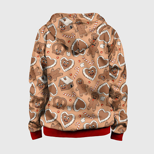 Детская толстовка на молнии Новогодний паттерн с печеньем / 3D-Красный – фото 2