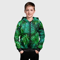 Толстовка на молнии детская Тропические растения - текстура, цвет: 3D-черный — фото 2