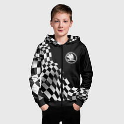 Толстовка на молнии детская Skoda racing flag, цвет: 3D-черный — фото 2