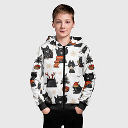 Толстовка на молнии детская Черные котики новогодний узор, цвет: 3D-черный — фото 2