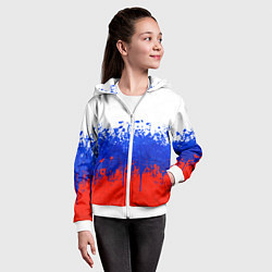 Толстовка на молнии детская Флаг России с горизонтальными подтёками, цвет: 3D-белый — фото 2