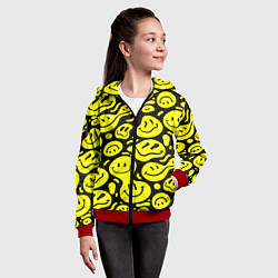 Толстовка на молнии детская Кислотный желтый смайлик, цвет: 3D-красный — фото 2