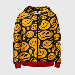 Толстовка на молнии детская Растекающийся оранжевый смайл, цвет: 3D-красный