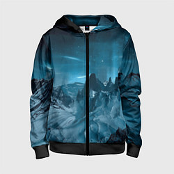 Толстовка на молнии детская Снежные горные вершины, цвет: 3D-черный