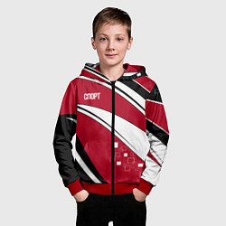 Толстовка на молнии детская Красно черная абстракция на белом спорт, цвет: 3D-красный — фото 2