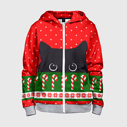 Толстовка на молнии детская Котик: новогодний свитер, цвет: 3D-меланж