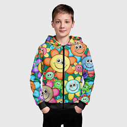 Толстовка на молнии детская Ромашки - смайлы, цвет: 3D-черный — фото 2