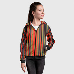 Толстовка на молнии детская Вертикальные полосы в оранжево-коричневых тонах, цвет: 3D-черный — фото 2