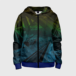 Толстовка на молнии детская Черный абстрактный узор на сине-зеленом фоне, цвет: 3D-синий