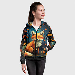 Толстовка на молнии детская Лиса в Folk Art стиле, цвет: 3D-черный — фото 2