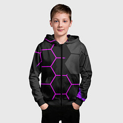 Толстовка на молнии детская Крупные неоновые соты, цвет: 3D-черный — фото 2