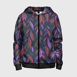 Толстовка на молнии детская Лиственный узор, цвет: 3D-черный