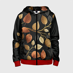 Толстовка на молнии детская Осеннее настроение - листья, цвет: 3D-красный