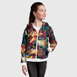 Толстовка на молнии детская Цветочный паттерн с цветами и листьями, цвет: 3D-белый — фото 2