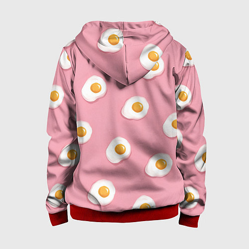 Детская толстовка на молнии Яичница на розовом фоне / 3D-Красный – фото 2