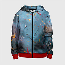 Толстовка на молнии детская Тёмно-синий абстрактный туман и краски, цвет: 3D-красный