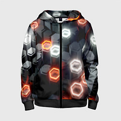 Толстовка на молнии детская Плитки со свечением броня, цвет: 3D-черный