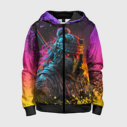 Толстовка на молнии детская Адский самурай, цвет: 3D-черный