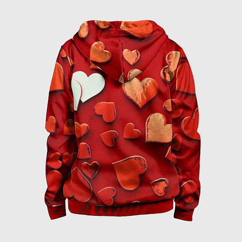 Детская толстовка на молнии Красные сердца на красном фоне / 3D-Красный – фото 2
