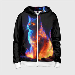 Толстовка на молнии детская Огненная кошка, цвет: 3D-белый