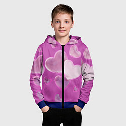 Толстовка на молнии детская Сердца на розовов фоне, цвет: 3D-синий — фото 2