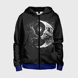 Толстовка на молнии детская Волки инь-янь луна, цвет: 3D-синий