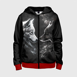 Толстовка на молнии детская Пара волков - белый и черный, цвет: 3D-красный