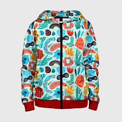 Толстовка на молнии детская Colorful patterns, цвет: 3D-красный