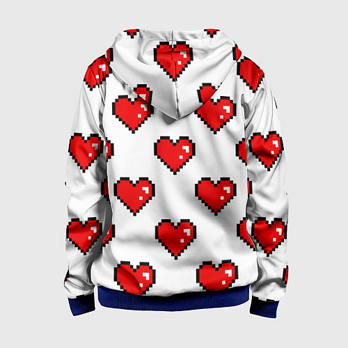 Детская толстовка на молнии Сердца в стиле пиксель-арт / 3D-Синий – фото 2
