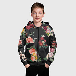 Толстовка на молнии детская Букеты цветов на черном фоне, цвет: 3D-черный — фото 2