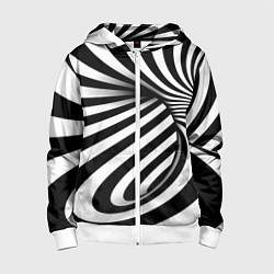 Толстовка на молнии детская Оптические иллюзии зебра, цвет: 3D-белый