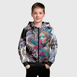 Толстовка на молнии детская Japanese beauty - irezumi, цвет: 3D-черный — фото 2