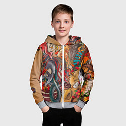 Толстовка на молнии детская Иредзуми: демон и дракон, цвет: 3D-меланж — фото 2