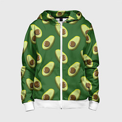 Толстовка на молнии детская Авокадо - паттерн, цвет: 3D-белый