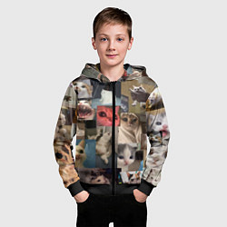 Толстовка на молнии детская Мемные котики, цвет: 3D-черный — фото 2