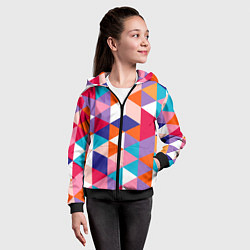 Толстовка на молнии детская Ромбический разноцветный паттерн, цвет: 3D-черный — фото 2
