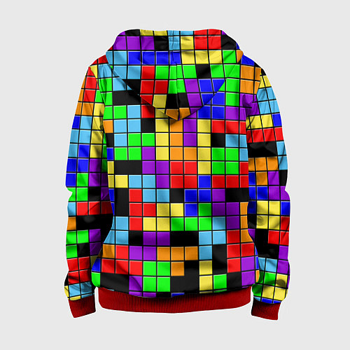 Детская толстовка на молнии Тетрис цветные блоки / 3D-Красный – фото 2