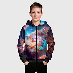 Толстовка на молнии детская Небула в космосе в голубо-розовых тонах - нейронна, цвет: 3D-черный — фото 2
