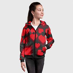 Толстовка на молнии детская Pixel hearts, цвет: 3D-черный — фото 2