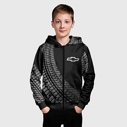Толстовка на молнии детская Chevrolet tire tracks, цвет: 3D-черный — фото 2