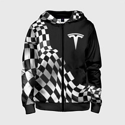 Толстовка на молнии детская Tesla racing flag, цвет: 3D-черный