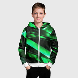 Толстовка на молнии детская Зеленая неоновая абстракция, цвет: 3D-белый — фото 2