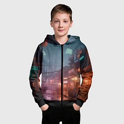 Толстовка на молнии детская Киберпанк город будущего, цвет: 3D-черный — фото 2