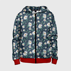 Толстовка на молнии детская Паттерн с ромашками, цвет: 3D-красный