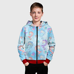 Толстовка на молнии детская Морские коньки - паттерн, цвет: 3D-красный — фото 2