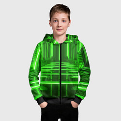 Толстовка на молнии детская Зеленые световые объекты, цвет: 3D-черный — фото 2