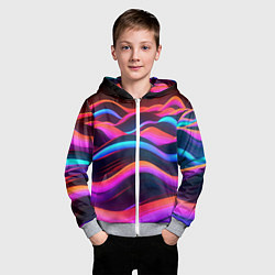 Толстовка на молнии детская Неоновые фиолетовые волны, цвет: 3D-меланж — фото 2